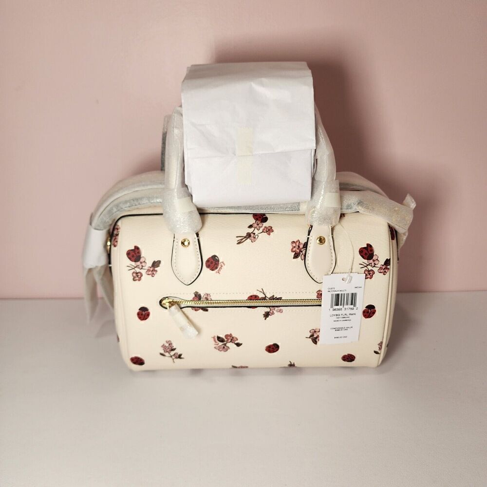 NWT COACH CU272 Rowan Satchel Ladybug Floral Print Crossbody Bag Chalk - Picture 3 of 6